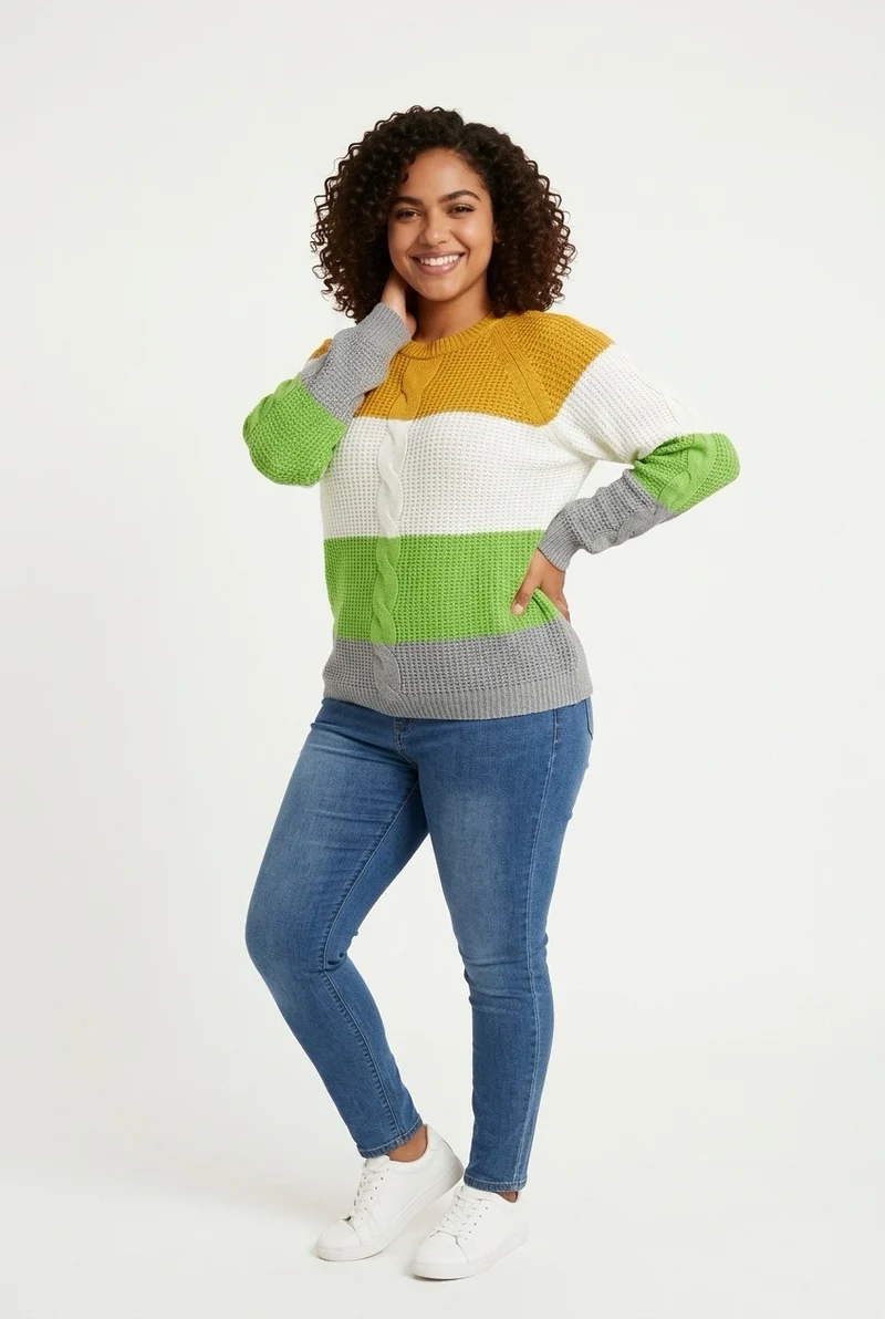 Stylish Sisters Stripe Relaxed Fit Pullover Sweater - Multicolored