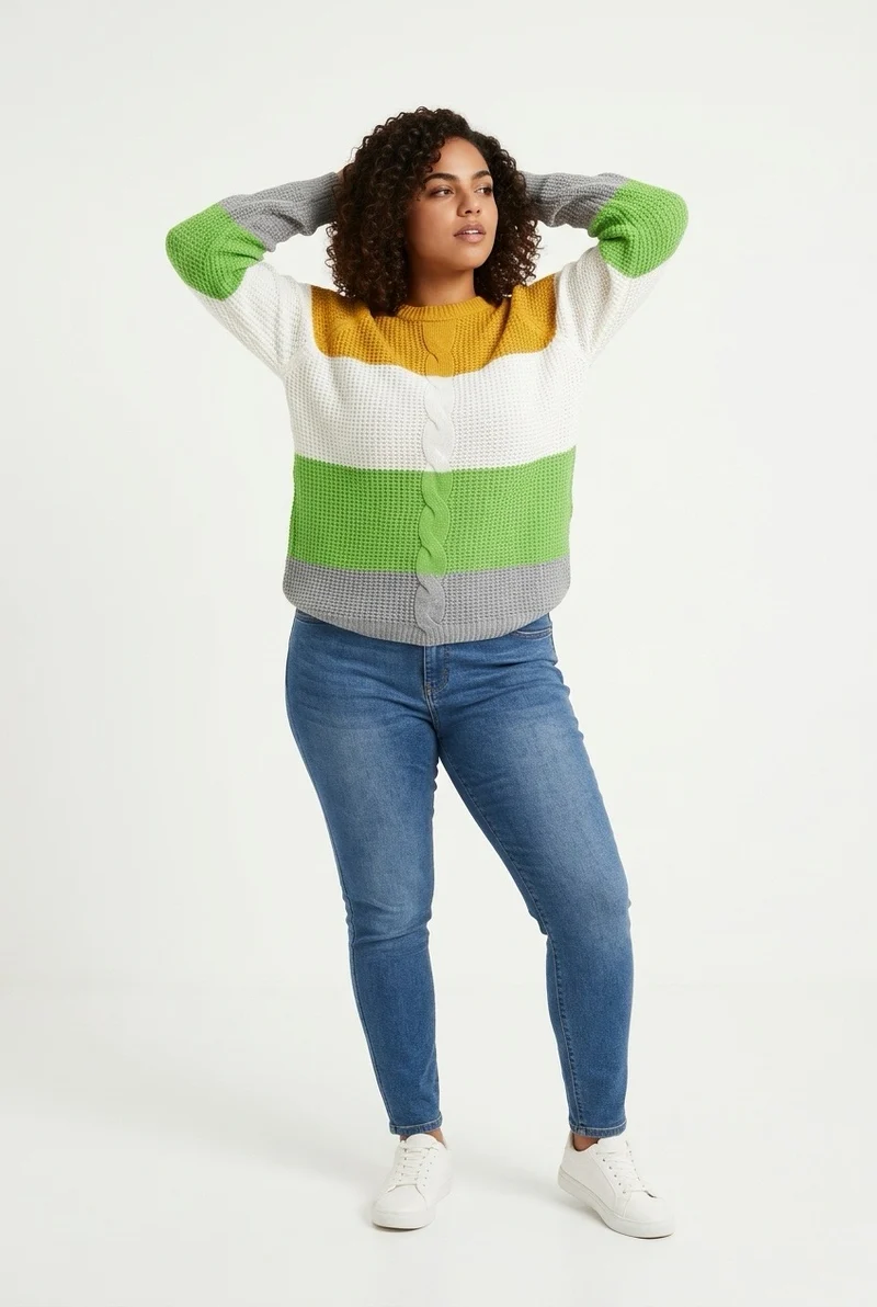 Stylish Sisters Stripe Relaxed Fit Pullover Sweater - Multicolored