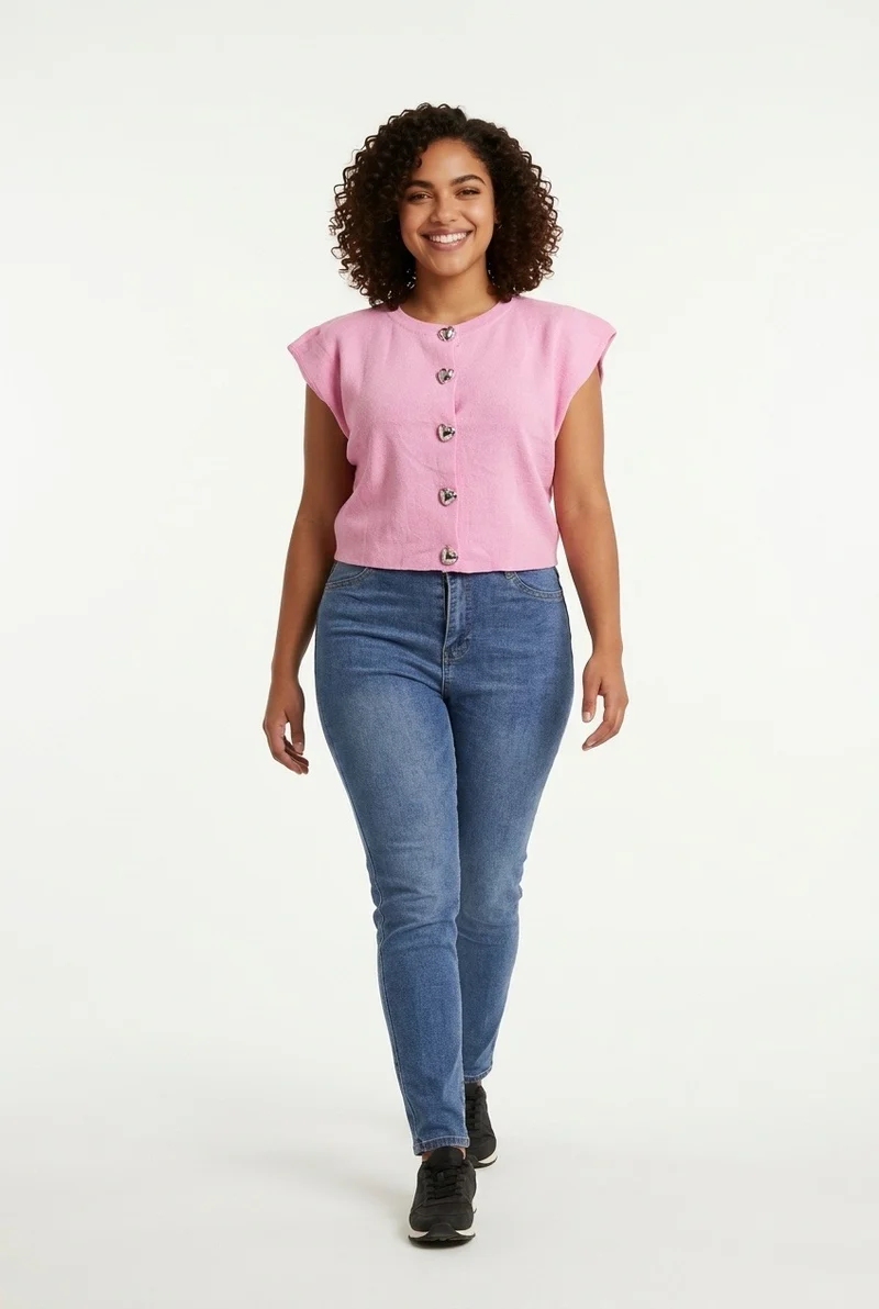 Stylish Sisters Short-sleeved Cardigan-style Blouse - Pink