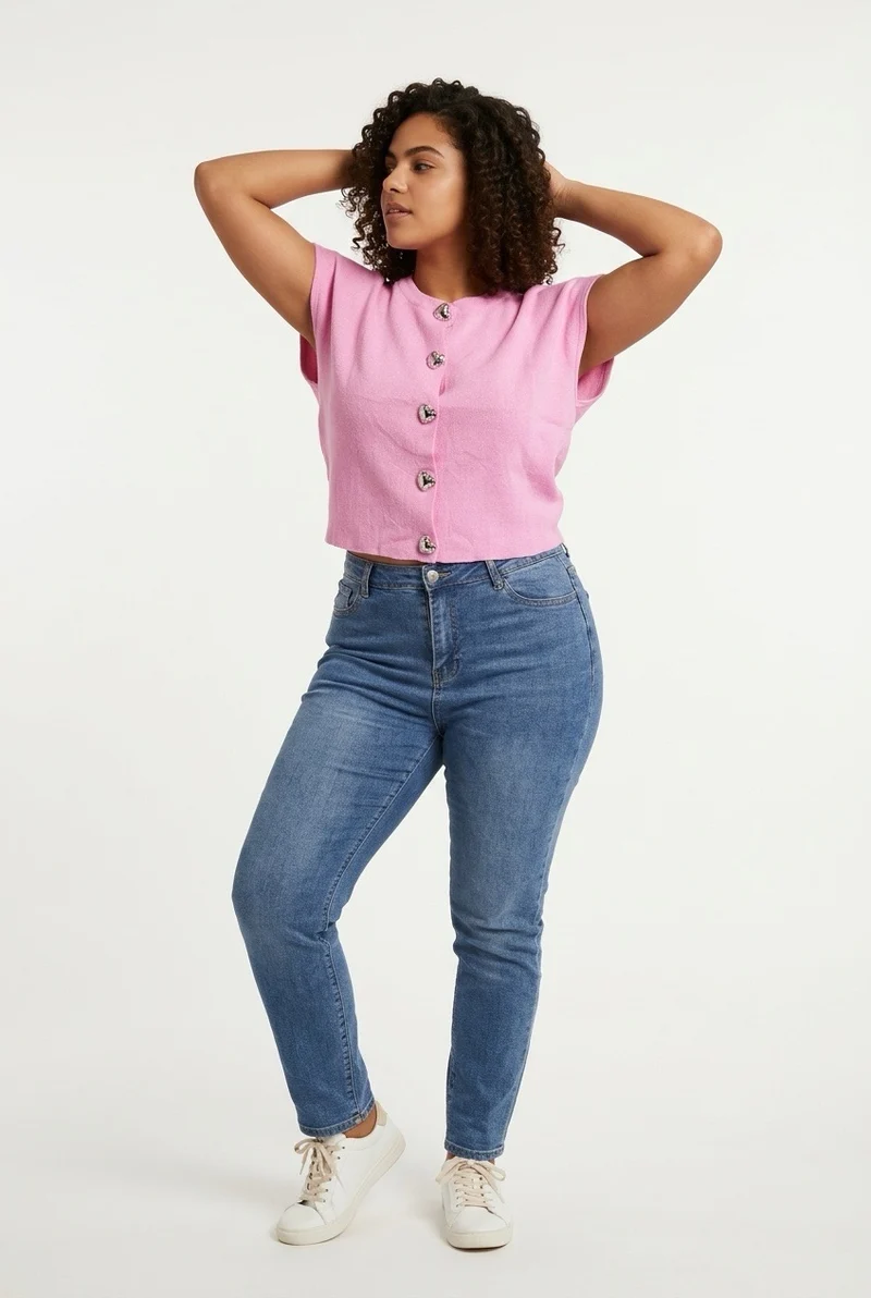 Stylish Sisters Short-sleeved Cardigan-style Blouse - Pink