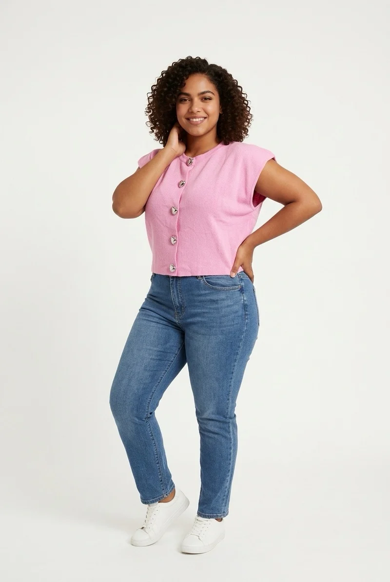 Stylish Sisters Short-sleeved Cardigan-style Blouse - Pink
