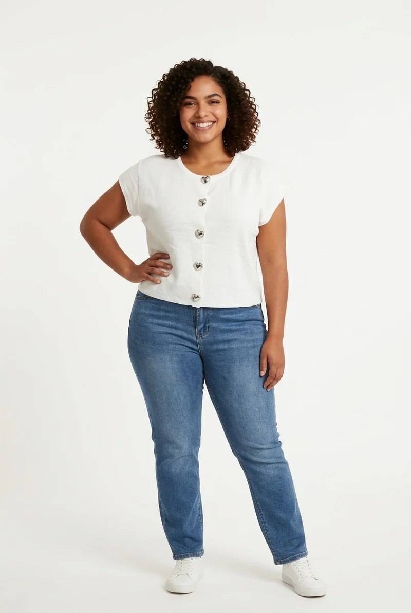 Stylish Sisters Short-sleeved Cardigan-style Blouse - White