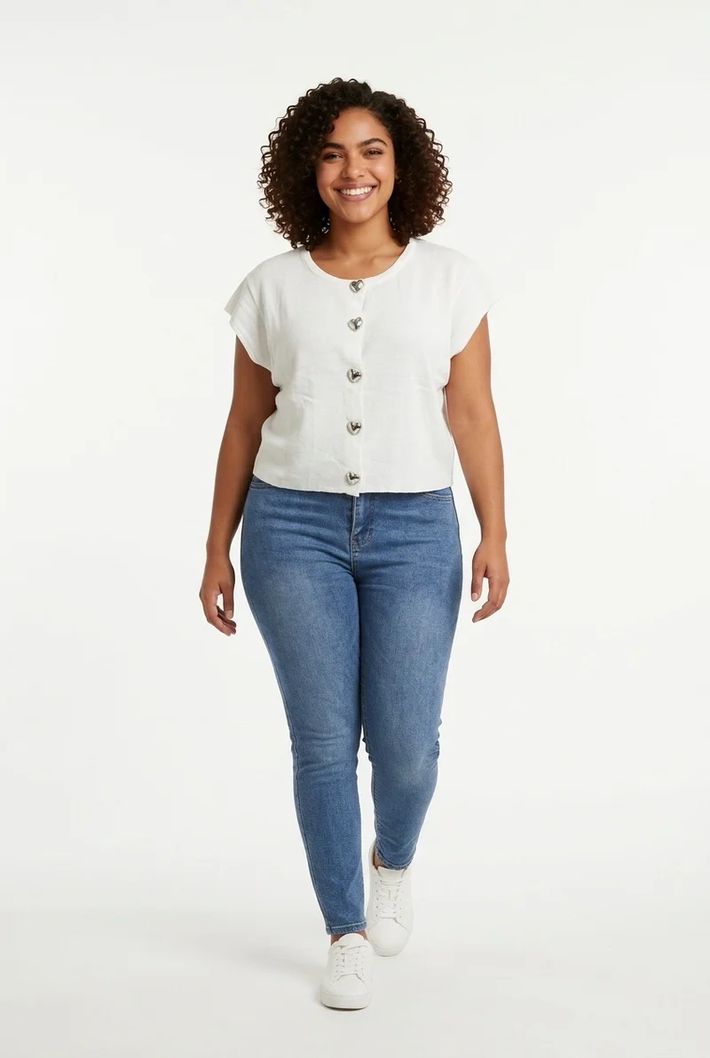 Stylish Sisters Short-sleeved Cardigan-style Blouse - White