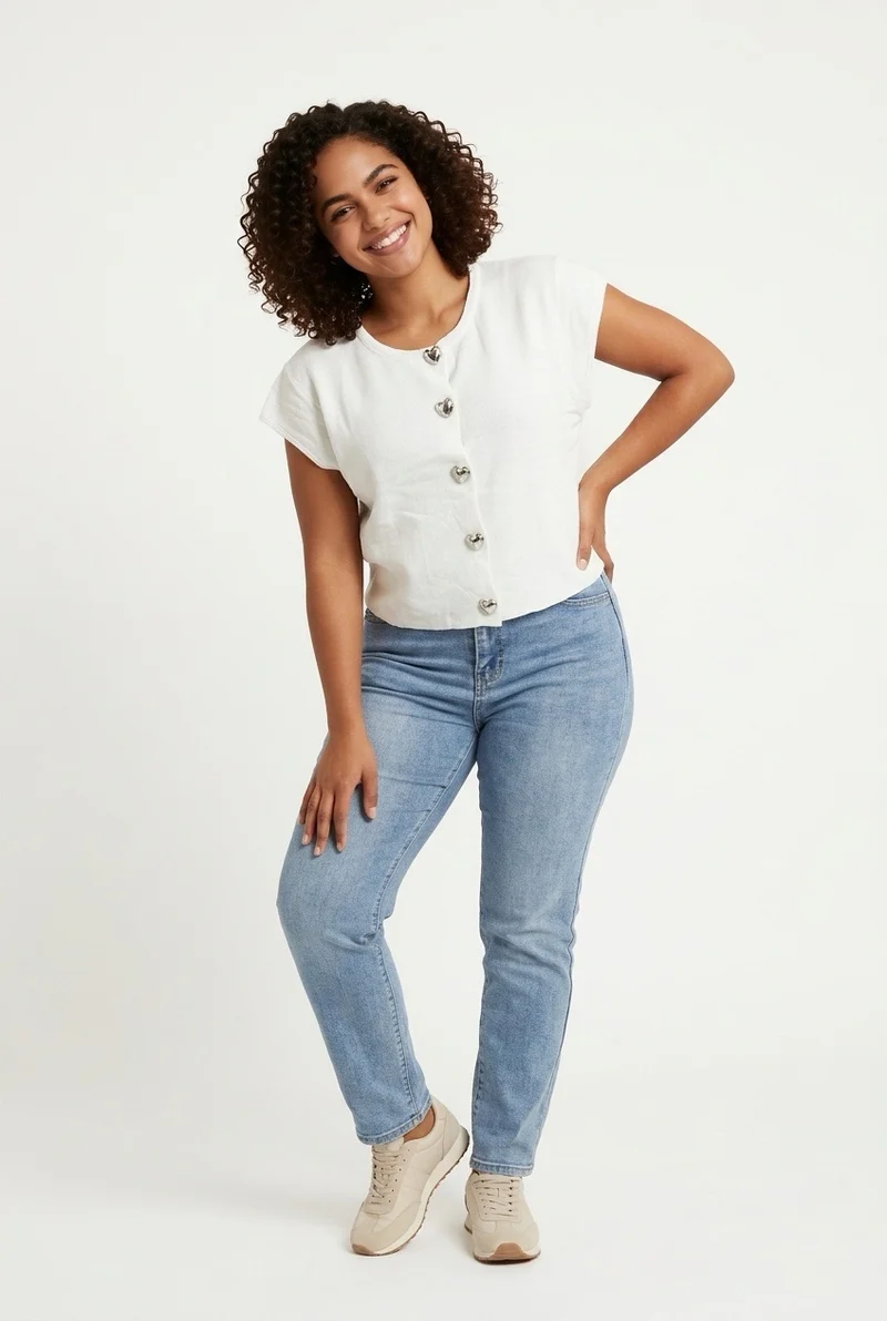 Stylish Sisters Short-sleeved Cardigan-style Blouse - White