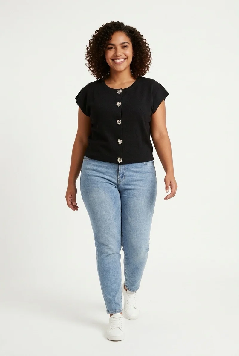Stylish Sisters Short-sleeved Cardigan-style Blouse - Black