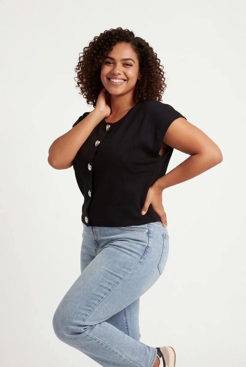 Stylish Sisters Short-sleeved Cardigan-style Blouse - Black