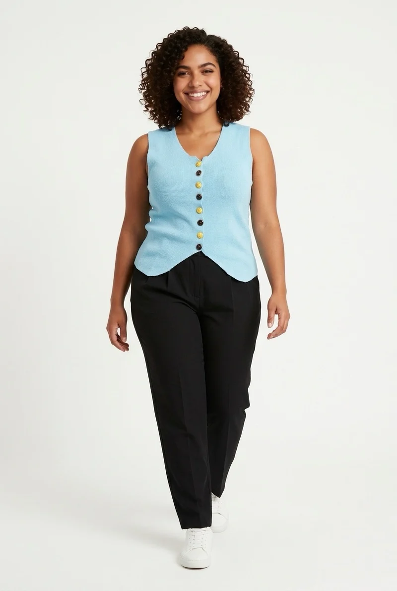 Stylish Sisters Tailored Button-Front Waistcoat Top - Sky Blue