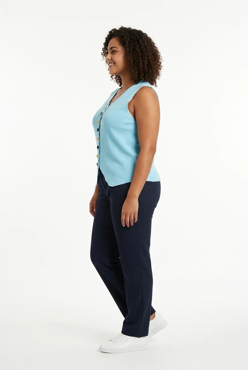Stylish Sisters Tailored Button-Front Waistcoat Top - Sky Blue