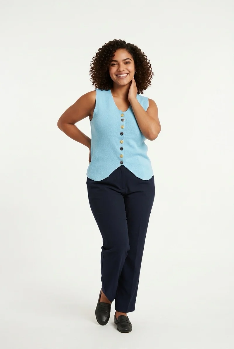 Stylish Sisters Tailored Button-Front Waistcoat Top - Sky Blue