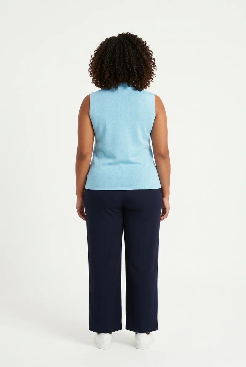 Stylish Sisters Tailored Button-Front Waistcoat Top - Sky Blue