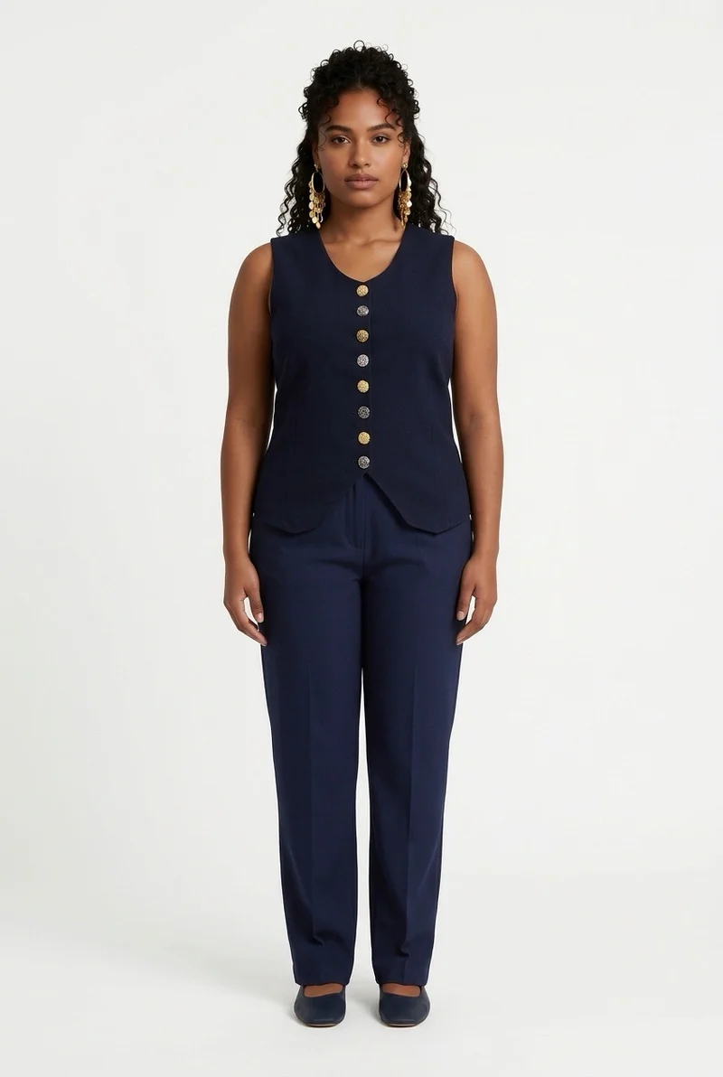 Stylish Sisters Tailored Button-Front Waistcoat Top - Black