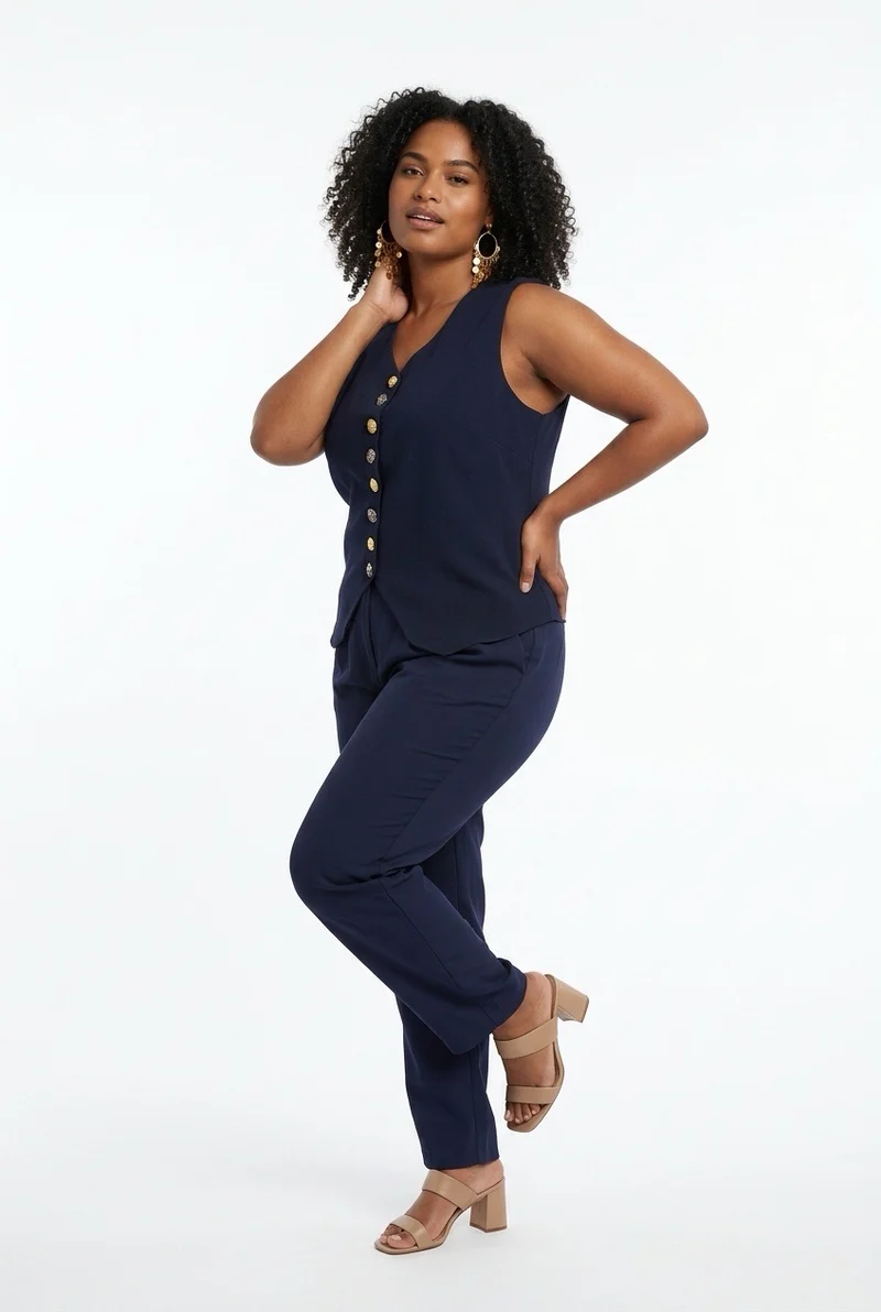 Stylish Sisters Tailored Button-Front Waistcoat Top - Black