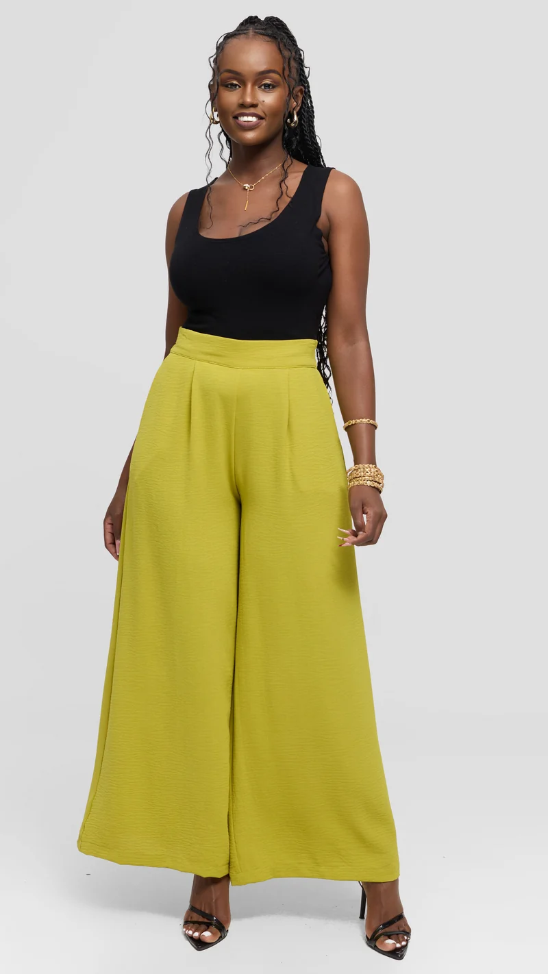 Vivo Wide Leg Pants in Textured Crepe - Olive