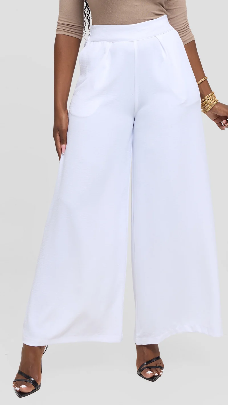Vivo Wide Leg Pants in Textured Crepe - White