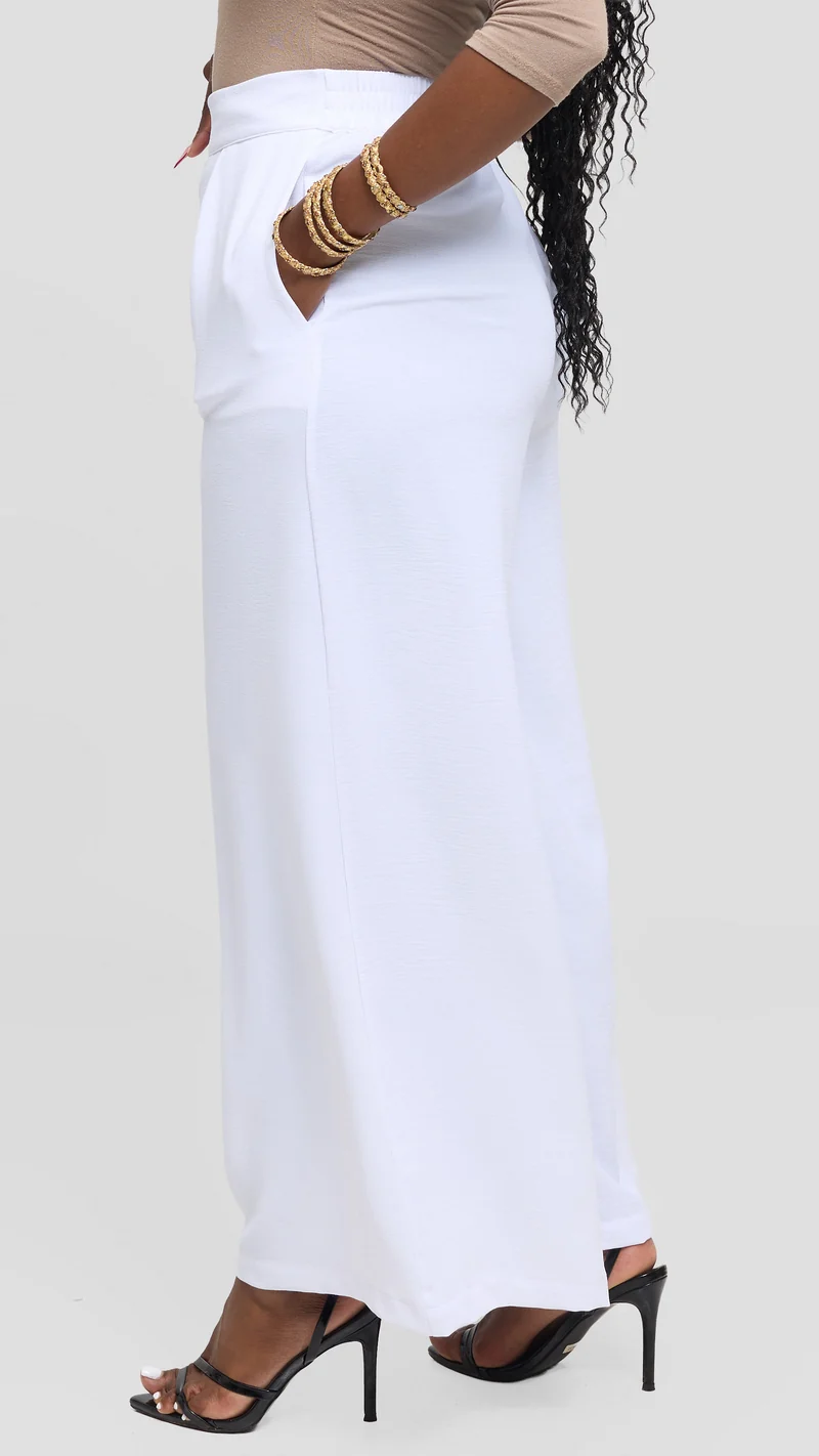 Vivo Wide Leg Pants in Textured Crepe - White