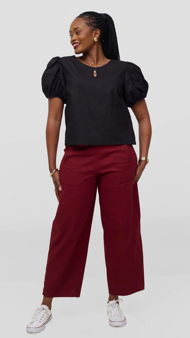 Vivo Lulu Bubble Sleeve Top - Black
