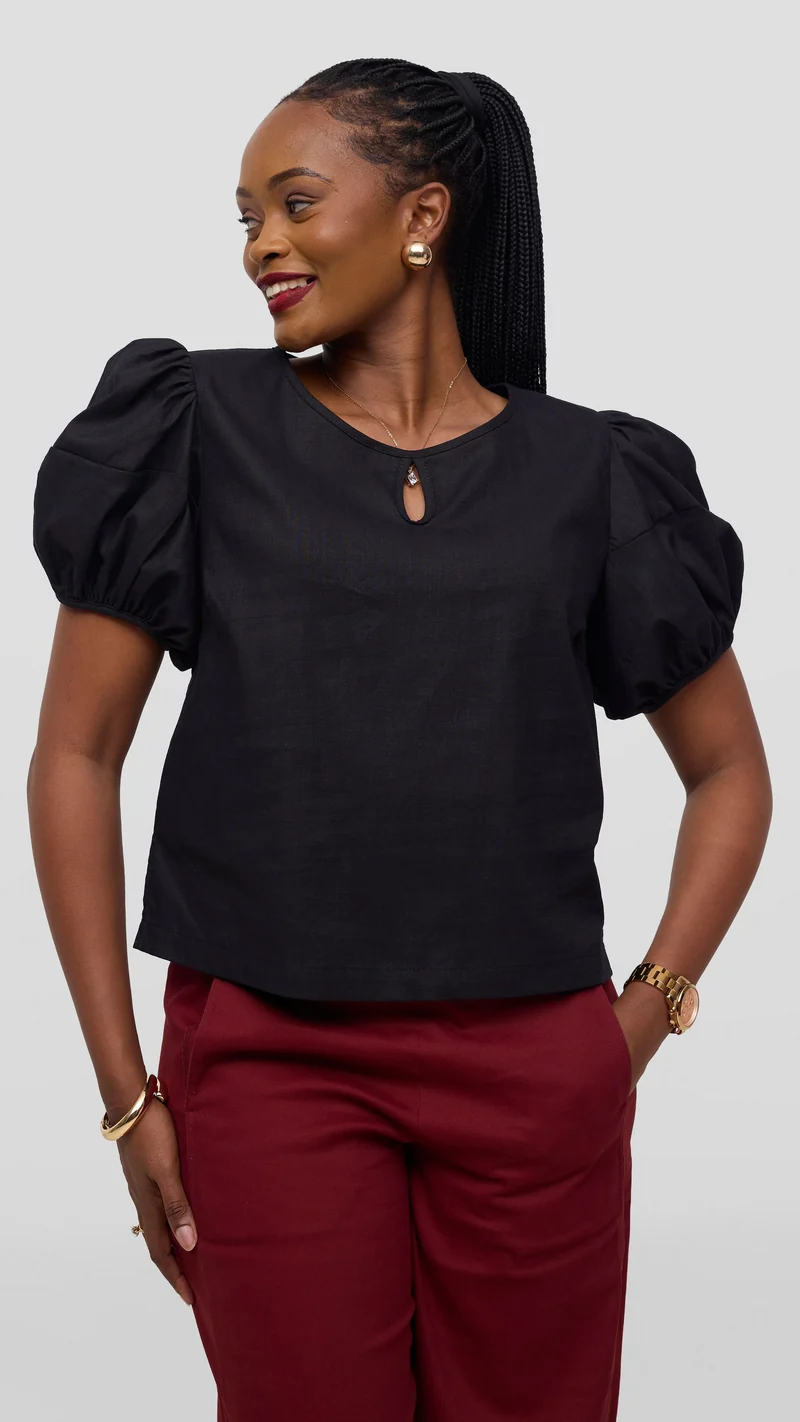 Vivo Lulu Bubble Sleeve Top - Black