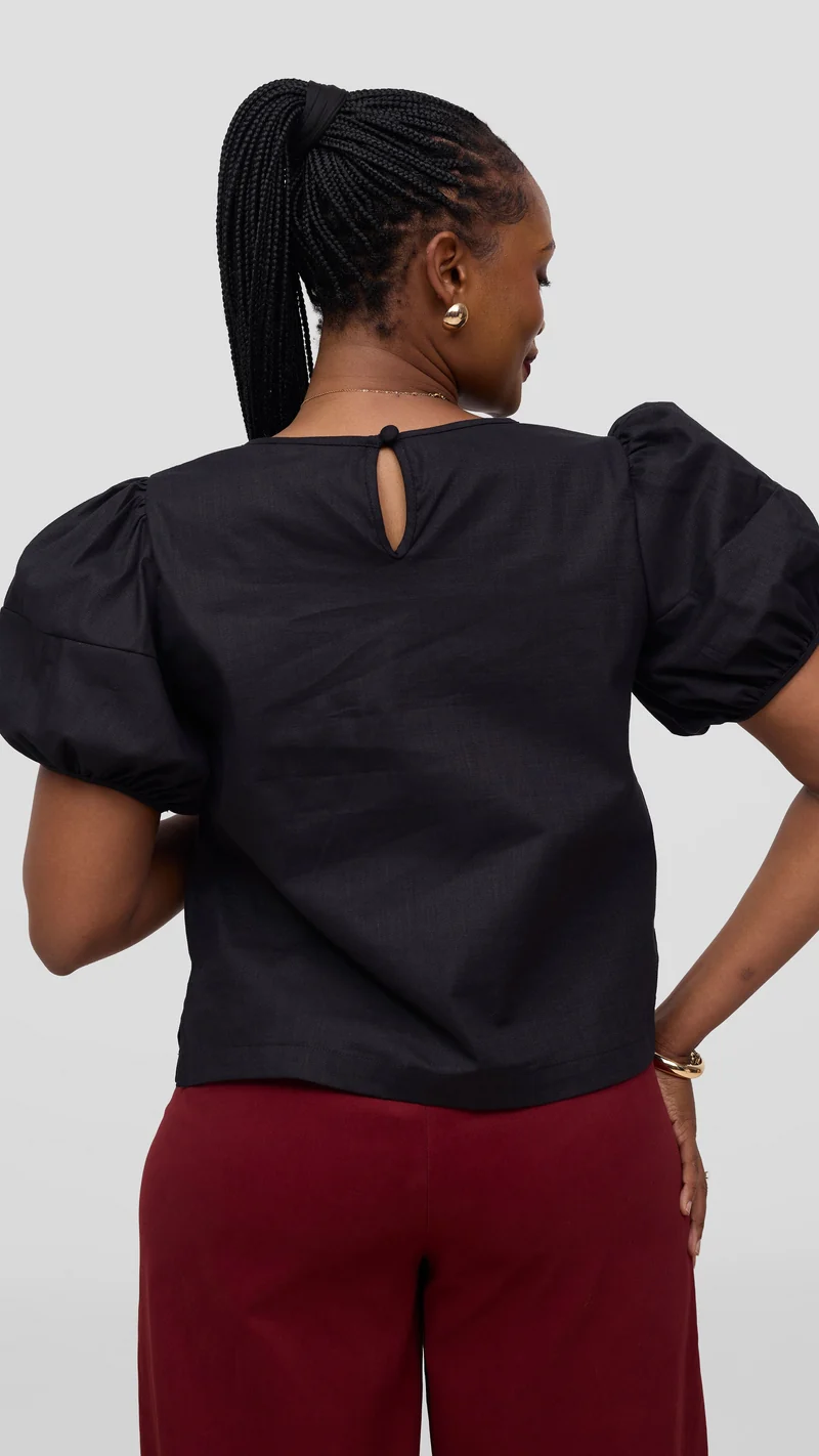 Vivo Lulu Bubble Sleeve Top - Black