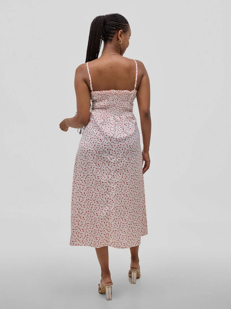 Hessed Flower Print Midi Sleeveless Dress - White