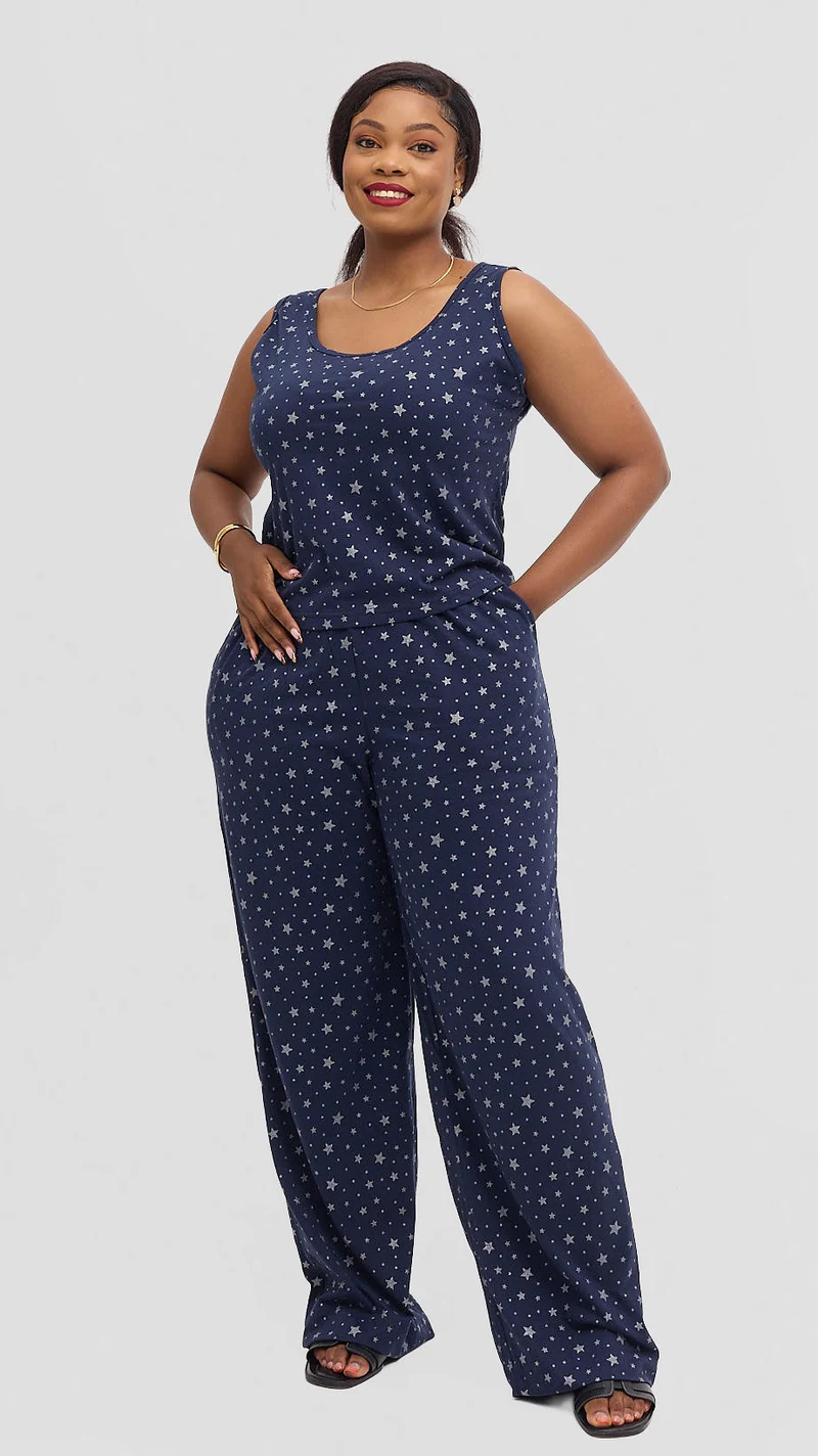 Inroses Star Luxe Lounge Wear-Two Piece Set - Navy Blue