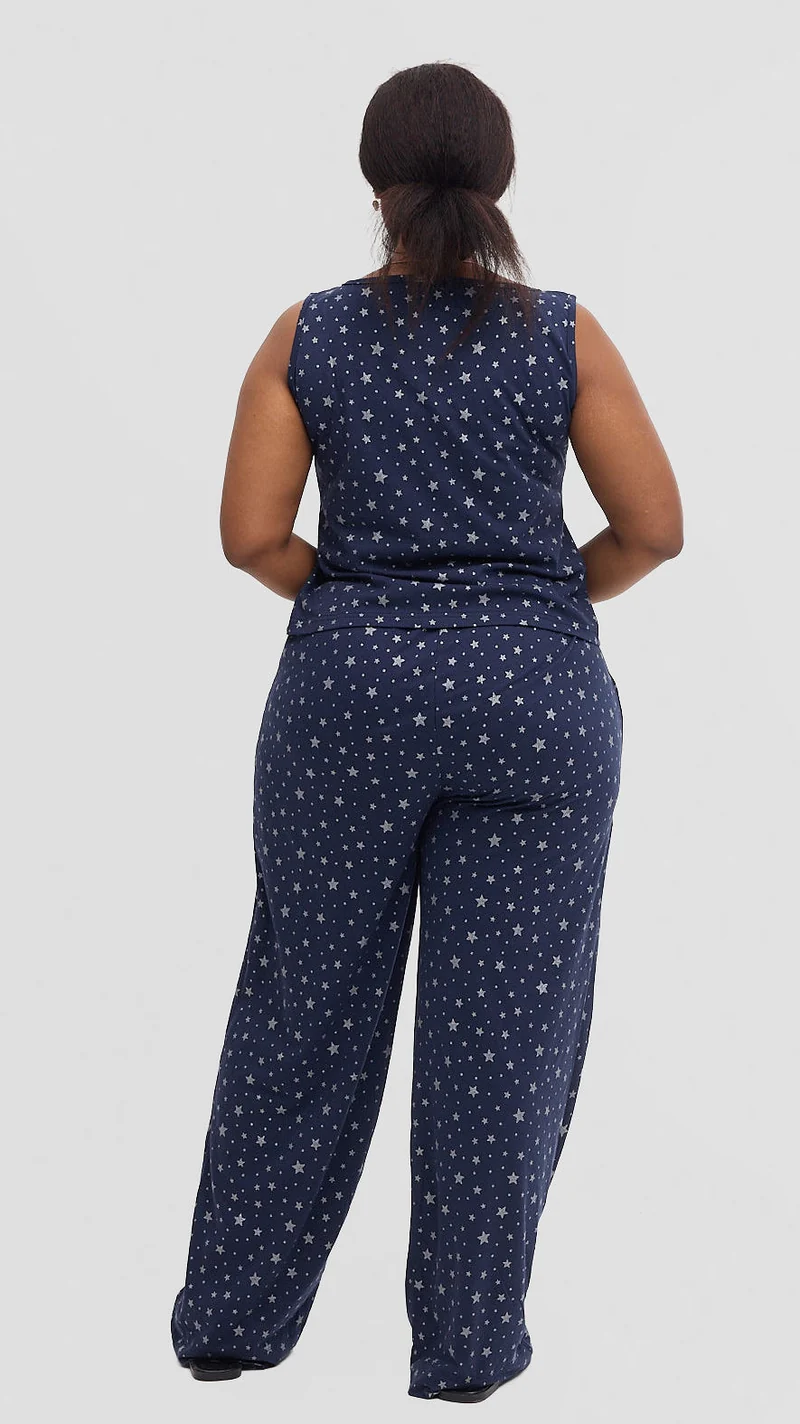Inroses Star Luxe Lounge Wear-Two Piece Set - Navy Blue