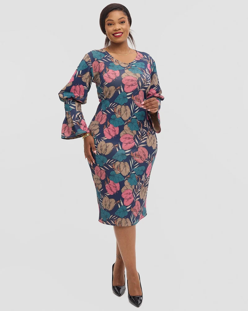Lizola Reagan Bodycon Dress - Navy Blue / Pink