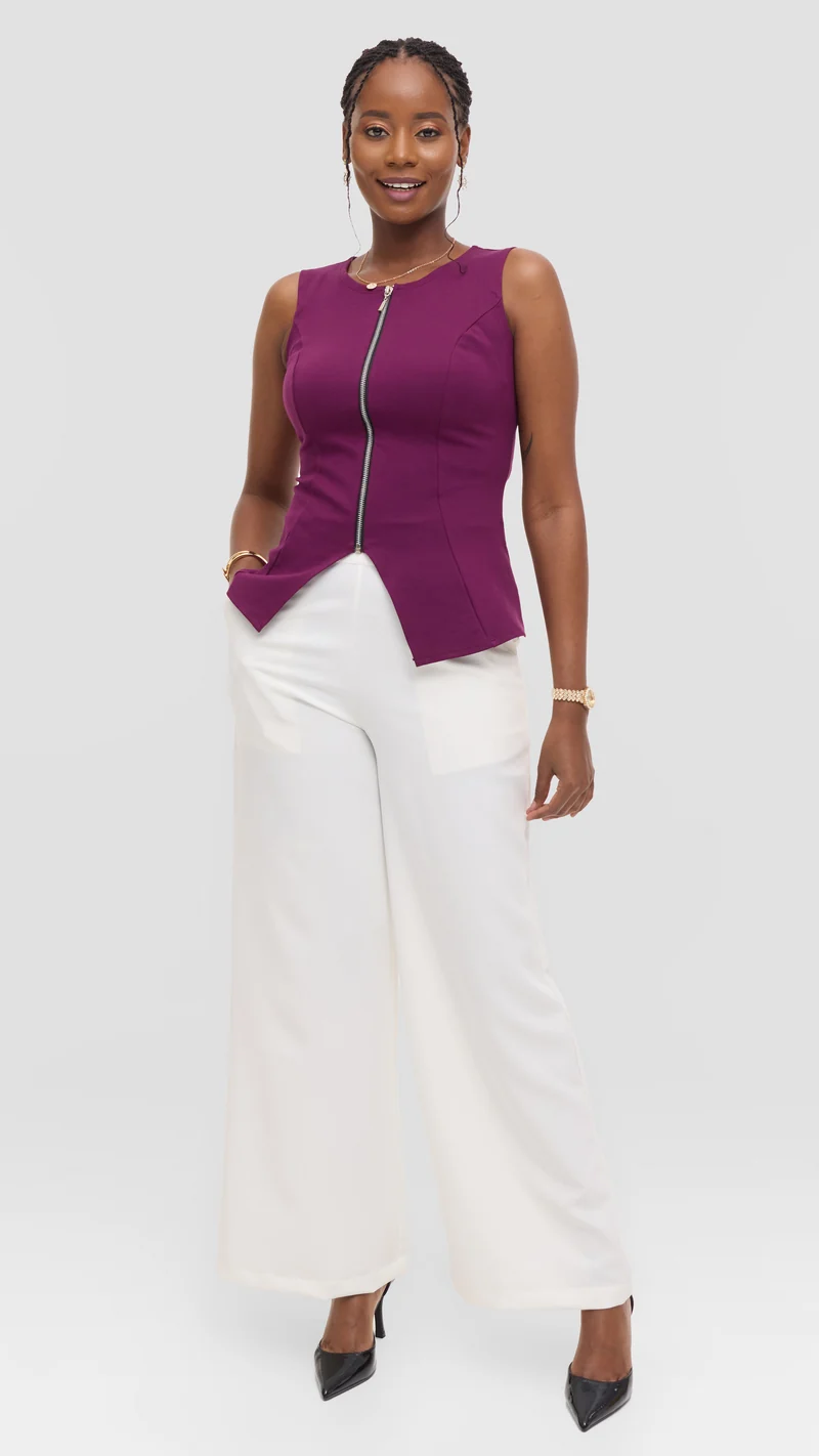 Vivo Sleeveless Vest in Ponte - Dark Purple
