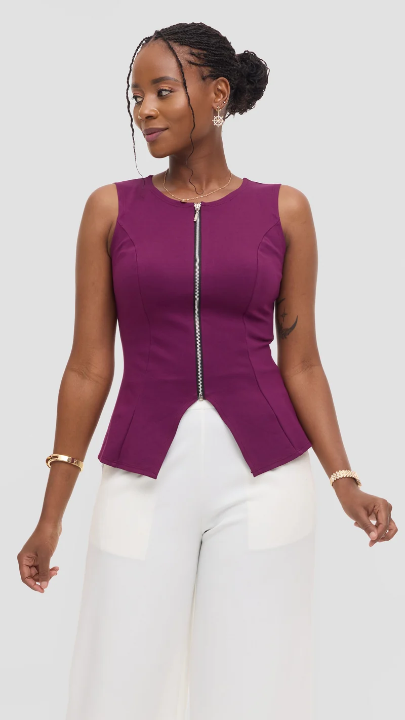 Vivo Sleeveless Vest in Ponte - Dark Purple