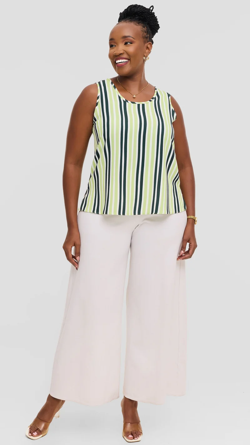 Vivo Liora Scooped Neck Tank Top in Crepe - Dark Green / Lime Yani Print