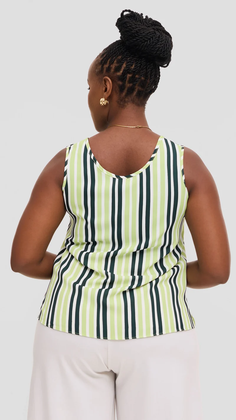 Vivo Liora Scooped Neck Tank Top in Crepe - Dark Green / Lime Yani Print