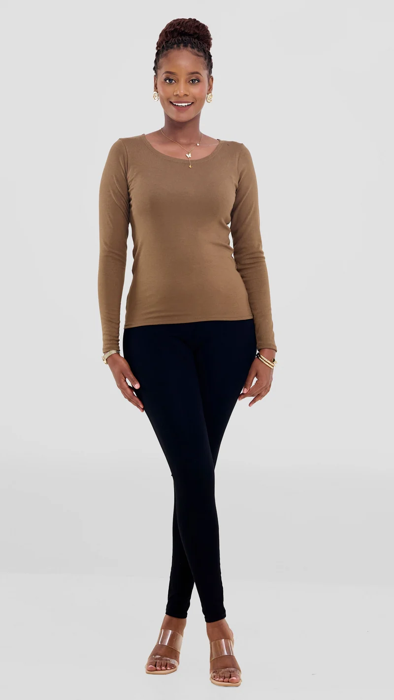 Vivo Everyday Long Sleeve Top In Jersey - Tan