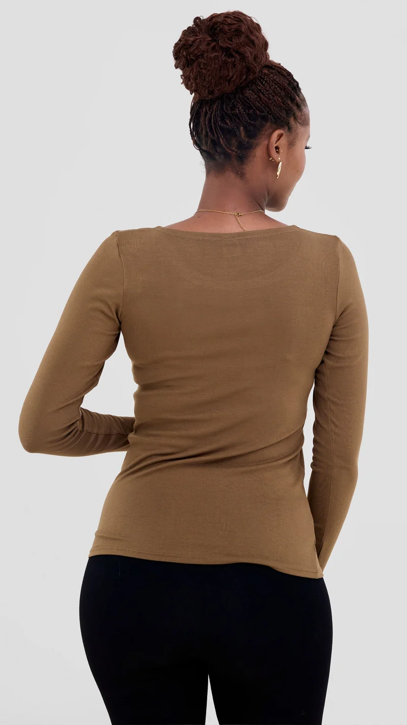 Vivo Everyday Long Sleeve Top In Jersey - Tan