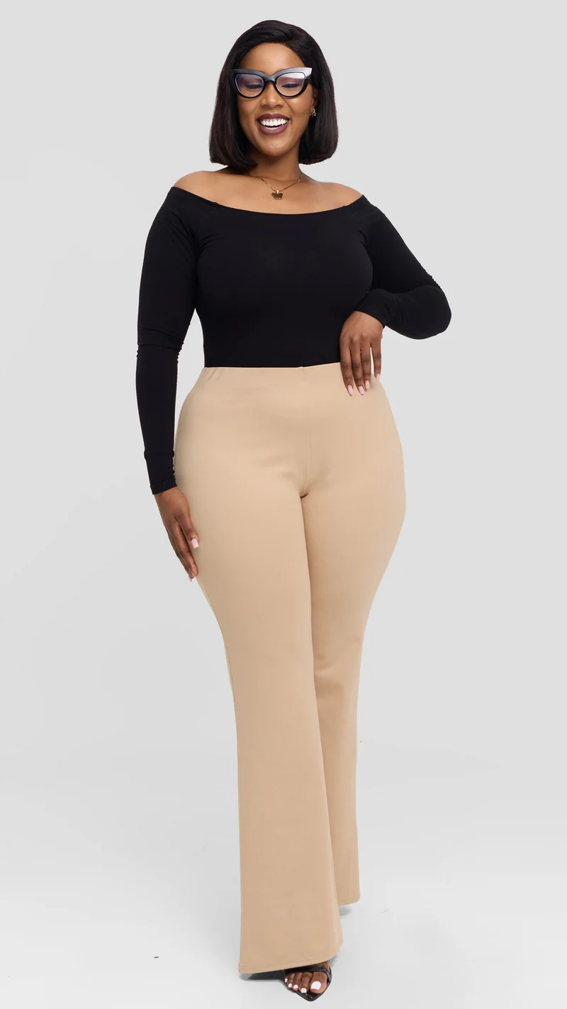 Vivo Studio Flared Pants In Ponte - Light Taupe