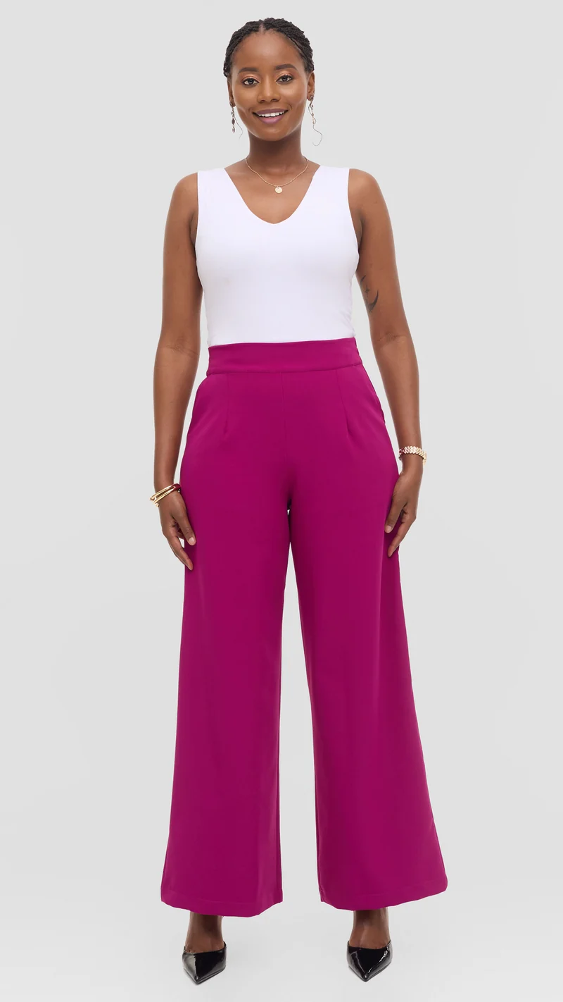 Vivo Wide Leg Pants in Crepe - Dark Pink