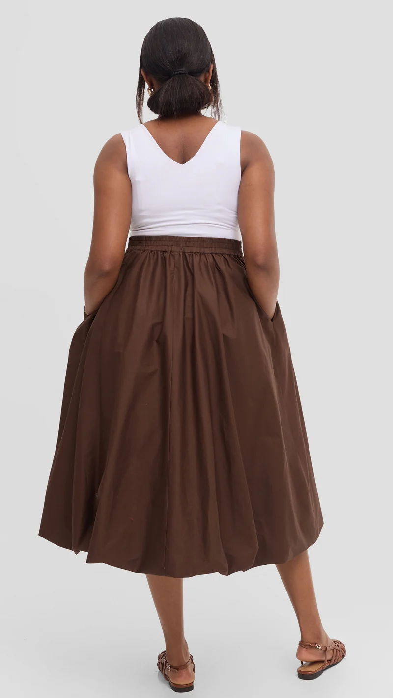 Safari Solana Bubble Midi Skirt in Cotton - Chocolate