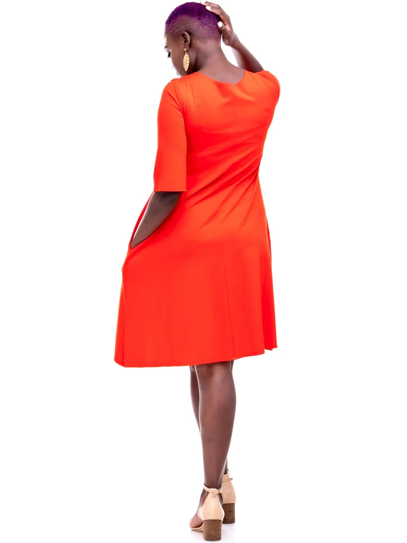 Vivo Basic 3/4 Sleeve Kena Tent Knee Length Dress - Orange