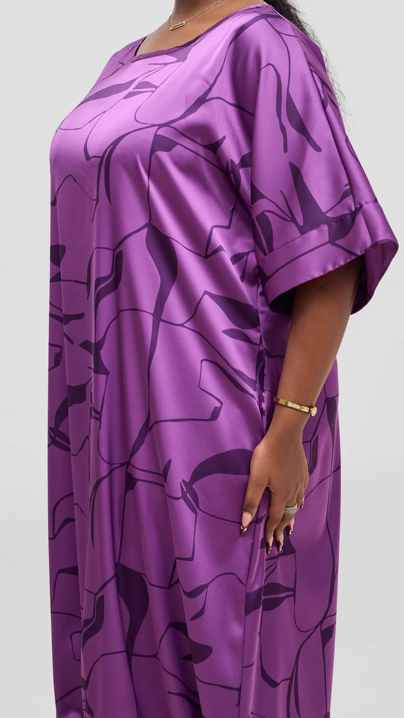 Vivo Liora Drawstring Midi Dress - Purple / Dark Purple Ziza Print