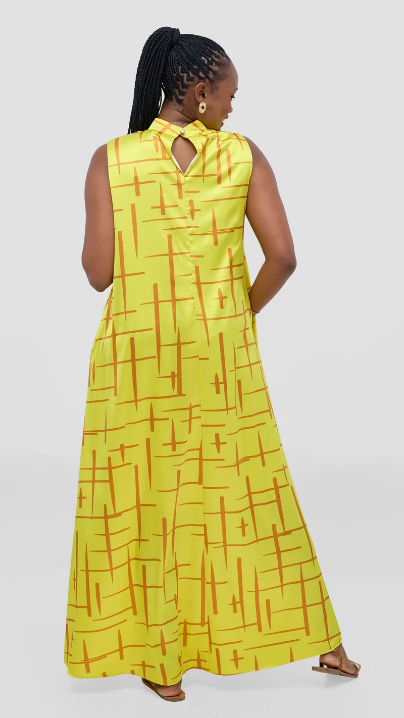 Vivo Thando Mock Neck Maxi Dress - Yellow / Rust Aria Print