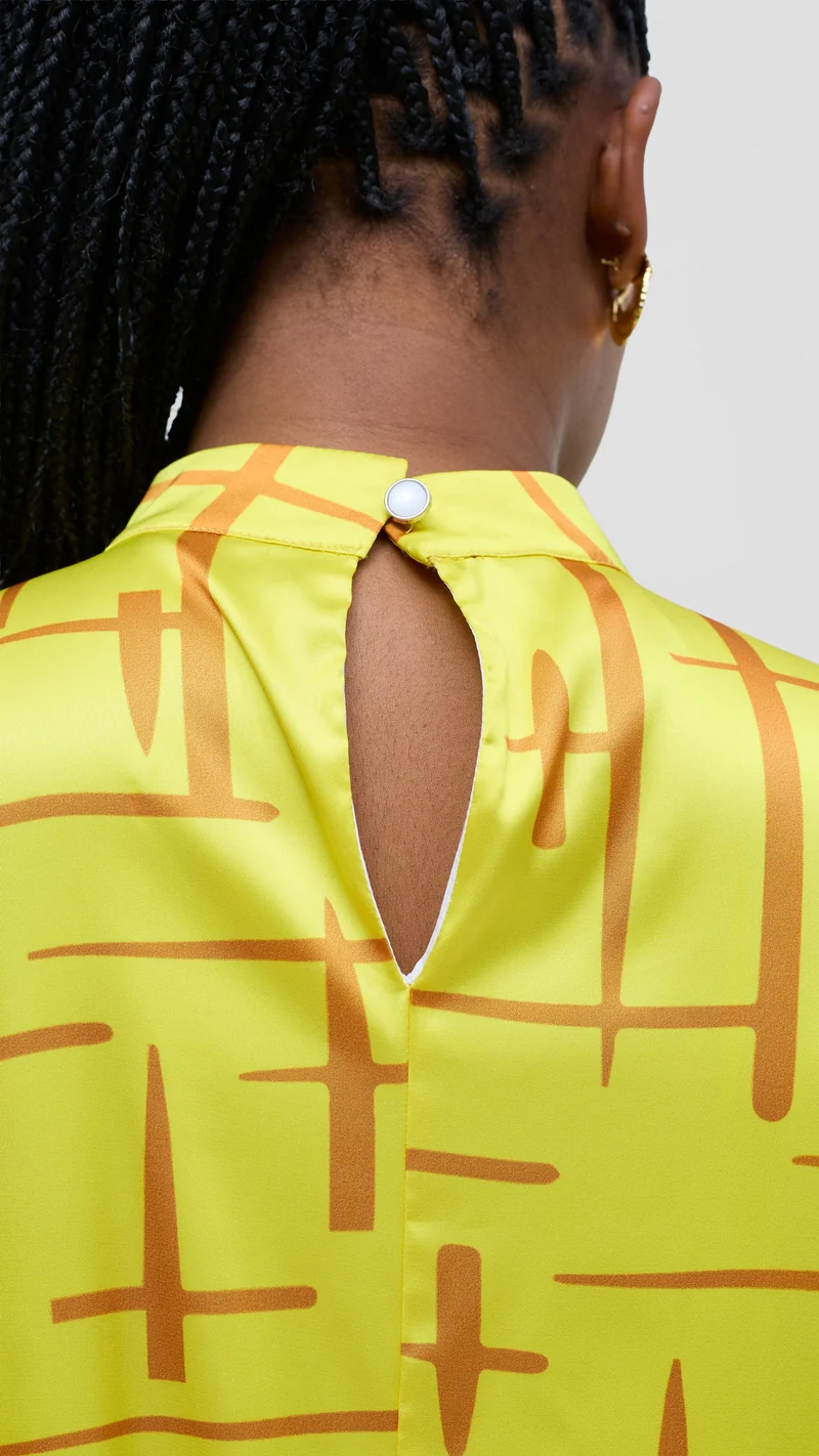 Vivo Thando Mock Neck Maxi Dress - Yellow / Rust Aria Print