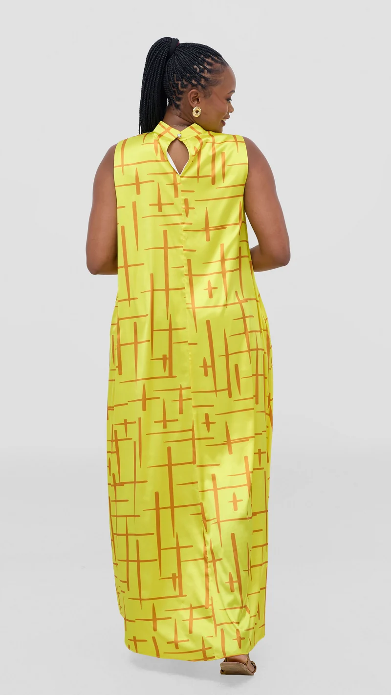 Vivo Thando Mock Neck Maxi Dress - Yellow / Rust Aria Print