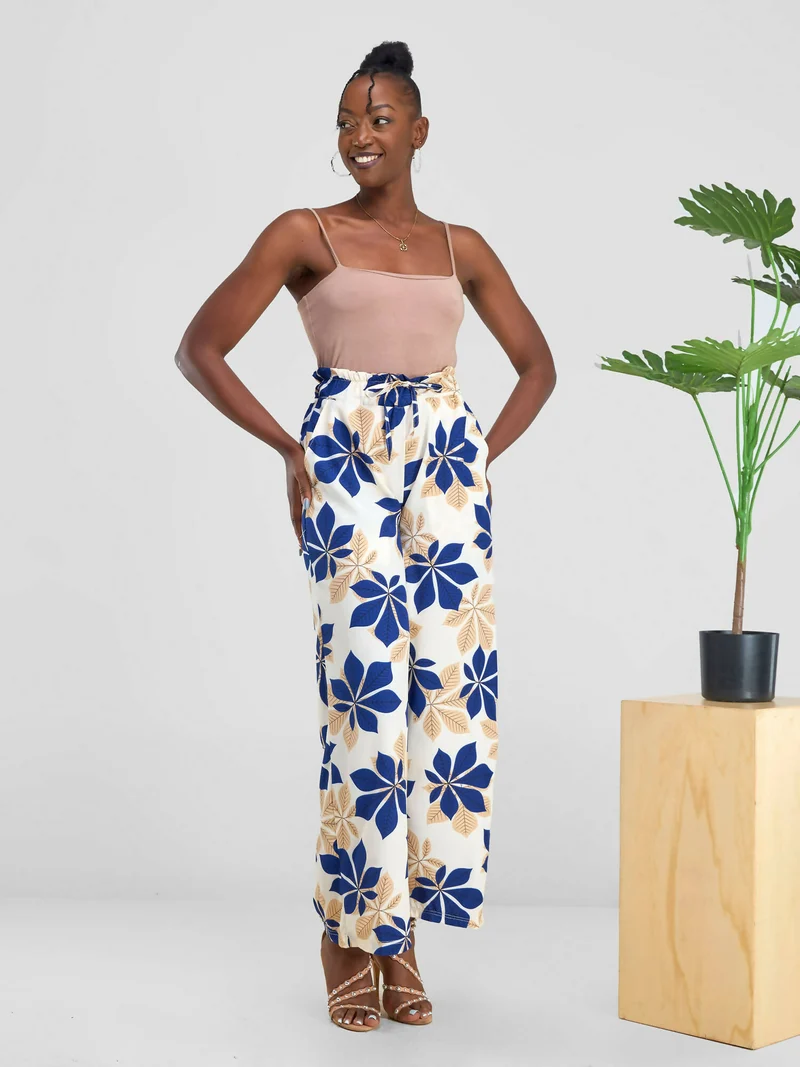 Timyt Urban Wear Peta Pants With Waist Band Side Pocket - Blue Floral