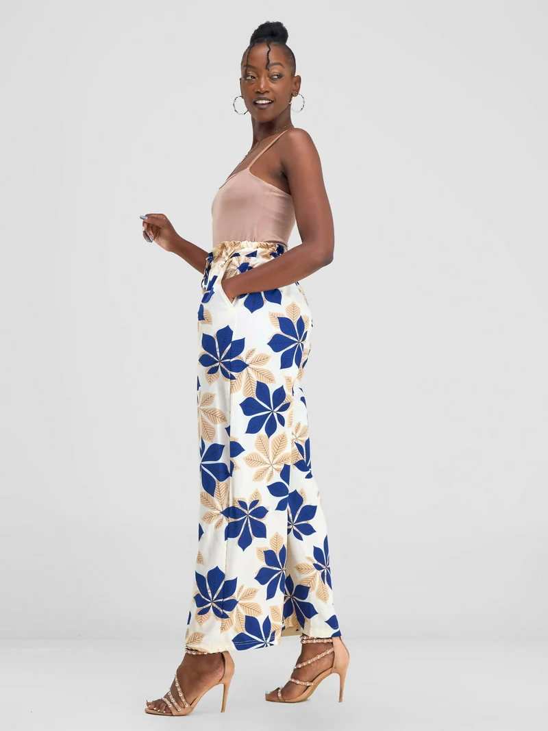 Timyt Urban Wear Peta Pants With Waist Band Side Pocket - Blue Floral