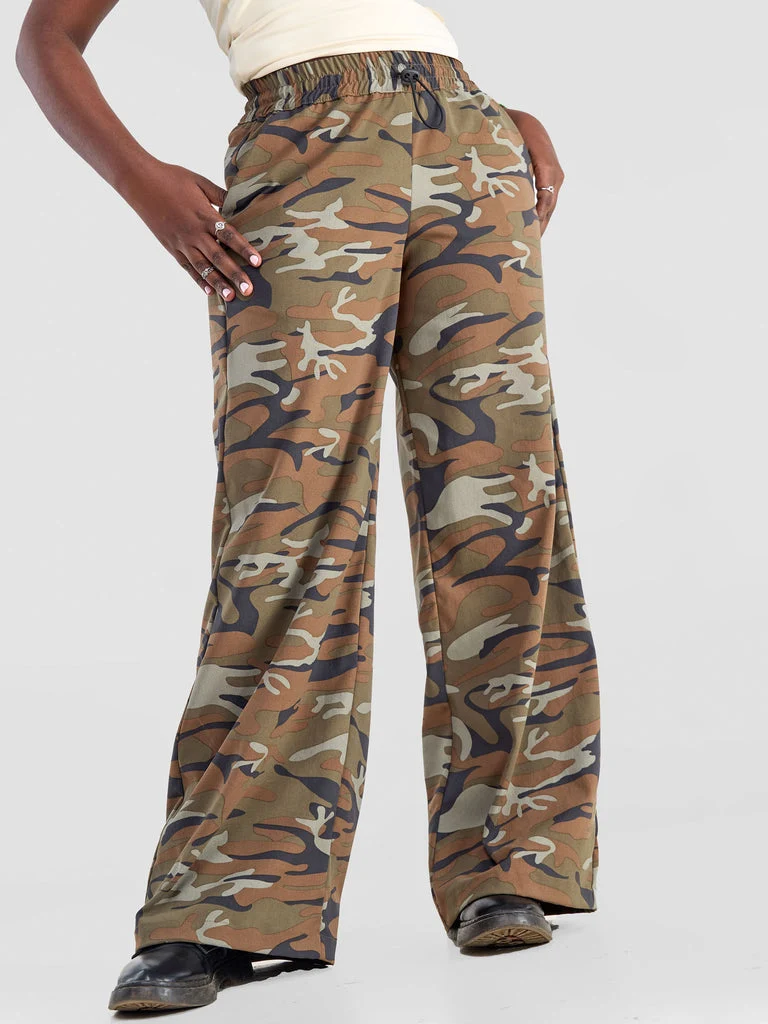 Zoya Yuni Wide Leg Pants - Camo Brown