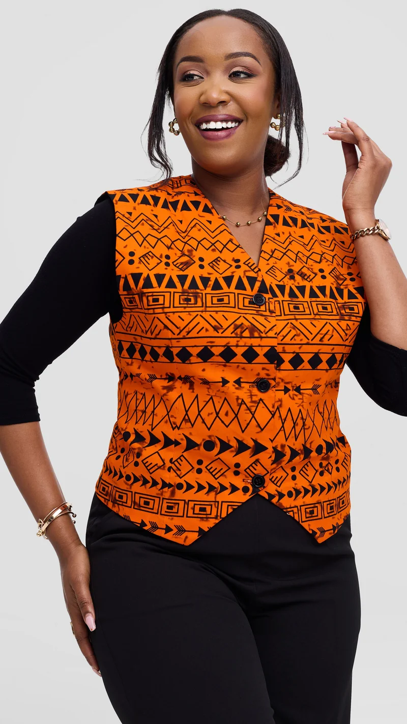 Michelle Fashion House Ankara Waist Coat - Orange