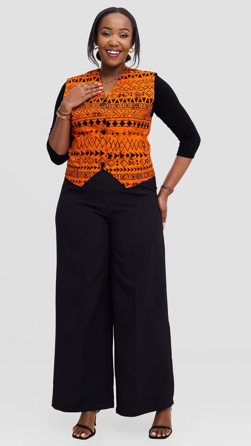 Michelle Fashion House Ankara Waist Coat - Orange