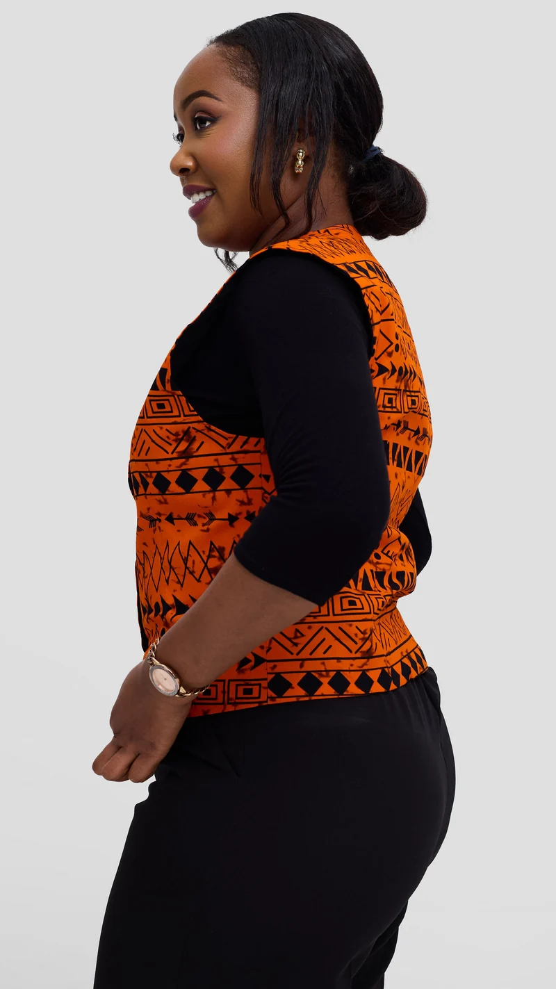 Michelle Fashion House Ankara Waist Coat - Orange