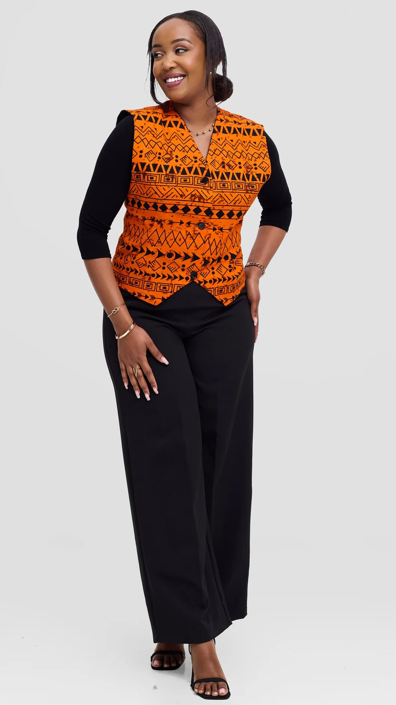 Michelle Fashion House Ankara Waist Coat - Orange