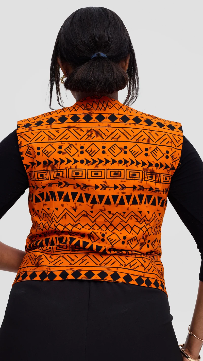 Michelle Fashion House Ankara Waist Coat - Orange