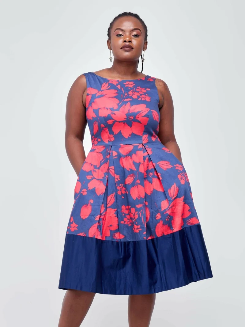 The Fashion Frenzy Cotton Skater - Navy / Red
