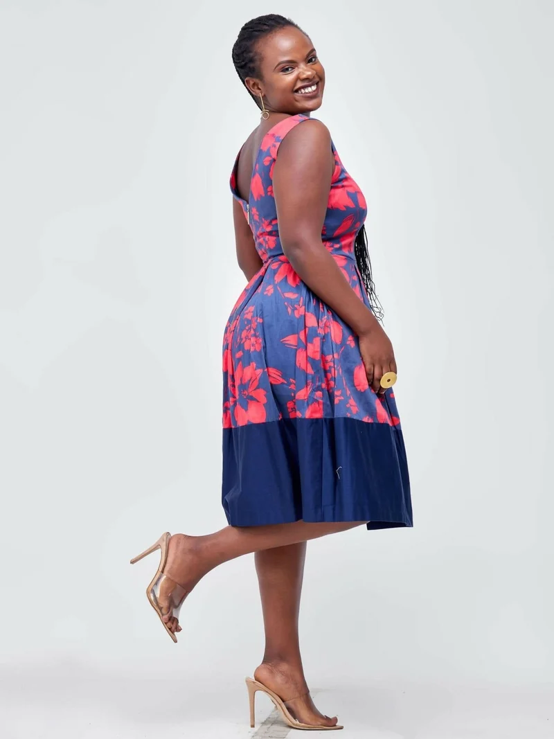 The Fashion Frenzy Cotton Skater - Navy / Red